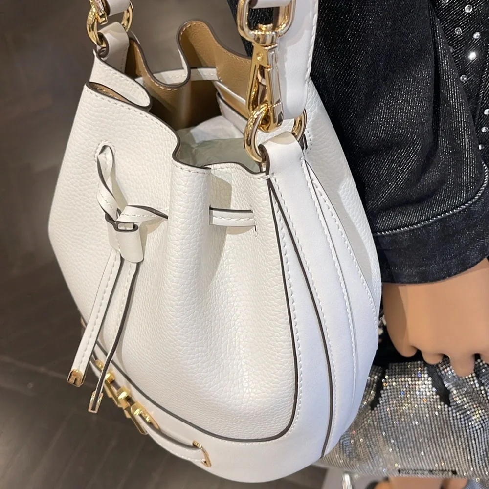 MICHAEL KORS 
Reed Medium Pebbled Leather Bucket Bag Satchel Crossbody Handbag - Picture 7 of 16